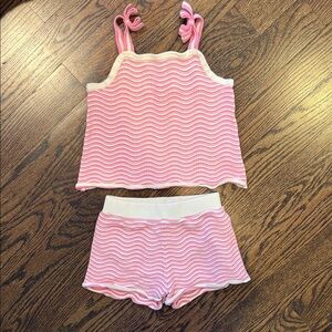 Janie and Jack Pink Stripped Knit Beach Summer Tank and Short Set 6/7 T